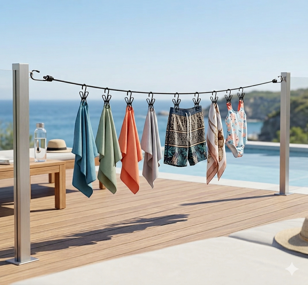 Corde à linge d'extérieur rétractable avec pinces