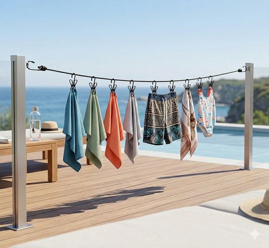 Corde à linge d'extérieur rétractable avec pinces