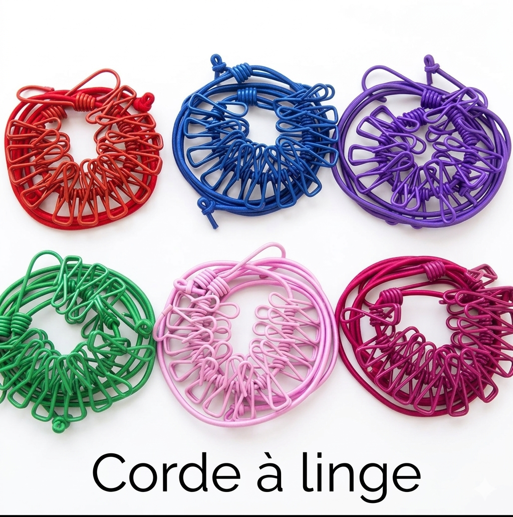 Corde à linge d'extérieur rétractable avec pinces